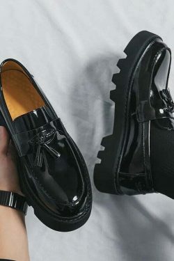 Y2K Aesthetic Patent Tassel Loafers - Coquette Grunge with Old Money E