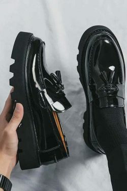 Y2K Aesthetic Patent Tassel Loafers - Coquette Grunge with Old Money E