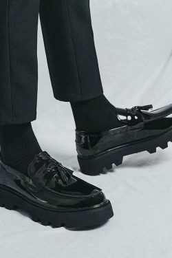 Y2K Aesthetic Patent Tassel Loafers - Coquette Grunge with Old Money E