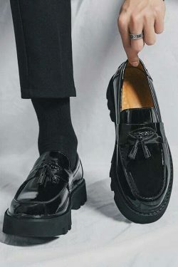 Y2K Aesthetic Patent Tassel Loafers - Coquette Grunge with Old Money E