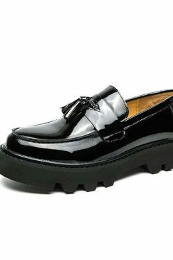 Y2K Aesthetic Patent Tassel Loafers - Coquette Grunge with Old Money E