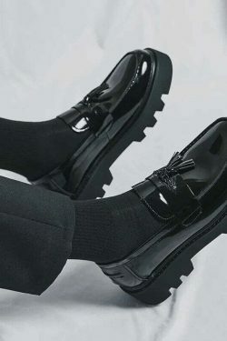 Y2K Aesthetic Patent Tassel Loafers - Coquette Grunge with Old Money E
