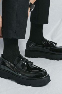 Y2K Aesthetic Patent Tassel Loafers - Coquette Grunge with Old Money E