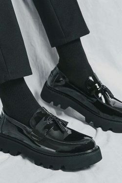 Y2K Aesthetic Patent Tassel Loafers - Coquette Grunge with Old Money E