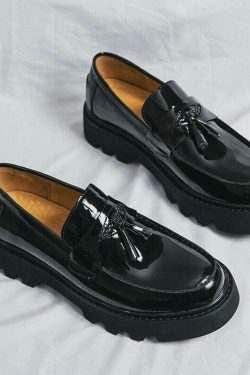 Y2K Aesthetic Patent Tassel Loafers - Coquette Grunge with Old Money E