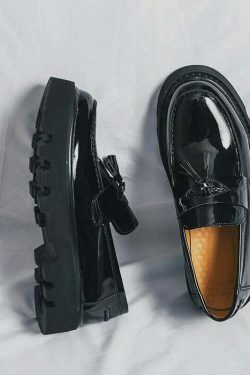 Y2K Aesthetic Patent Tassel Loafers - Coquette Grunge with Old Money E