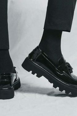 Y2K Aesthetic Patent Tassel Loafers - Coquette Grunge with Old Money E