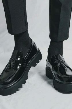 Y2K Aesthetic Patent Tassel Loafers - Coquette Grunge with Old Money E