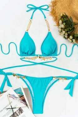 Y2K Aesthetic Pearl Crystal Pendant Strap Swimsuit for Niche Women Fashion