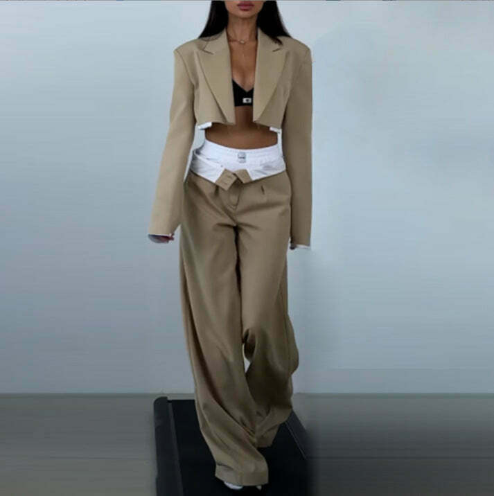 Y2K Aesthetic Petite Short Jacket: Coquette & Grunge Style Casual Suit