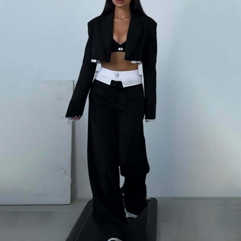 Y2K Aesthetic Petite Short Jacket: Coquette & Grunge Style Casual Suit