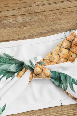 Y2K Aesthetic Pineapple Print White Tube Top Bikini for Women - Coquette Style Grunge Fashion