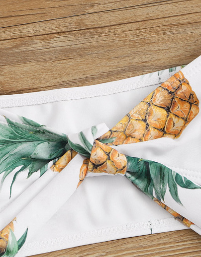 Y2K Aesthetic Pineapple Print White Tube Top Bikini for Women - Coquette Style Grunge Fashion Y2K Aesthetic Pineapple Print White Tube Top Bikini for Women - Coquette Style Grunge Fashion