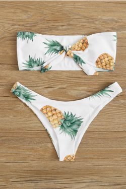 Y2K Aesthetic Pineapple Print White Tube Top Bikini for Women - Coquette Style Grunge Fashion