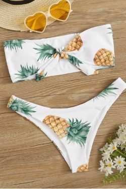 Y2K Aesthetic Pineapple Print White Tube Top Bikini for Women - Coquette Style Grunge Fashion