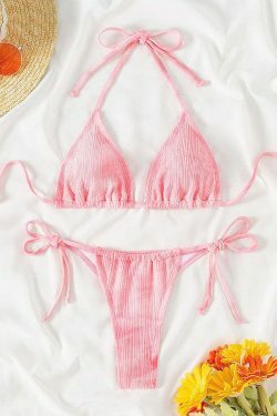 Y2K Aesthetic Pink Bikini Set with Open-Back Detail