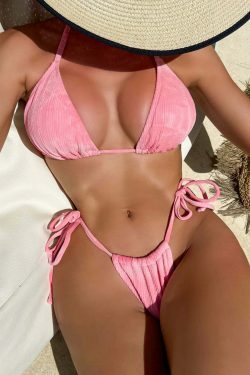 Y2K Aesthetic Pink Bikini Set with Open-Back Detail