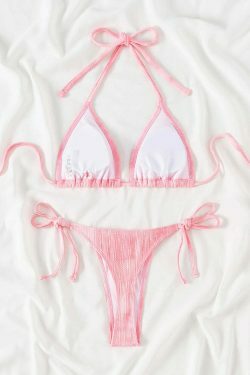Y2K Aesthetic Pink Bikini Set with Open-Back Detail