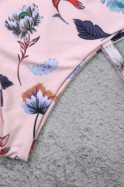 Y2K Aesthetic Pink Leaf Swimsuit with Criss Cross Design