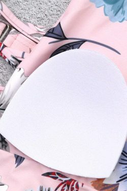 Y2K Aesthetic Pink Leaf Swimsuit with Criss Cross Design