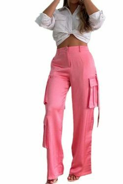 Y2K Aesthetic Pink Parachute Pants & White Short Shirt - Coquette Fashion for Women