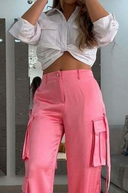 Y2K Aesthetic Pink Parachute Pants & White Short Shirt - Coquette Fashion for Women