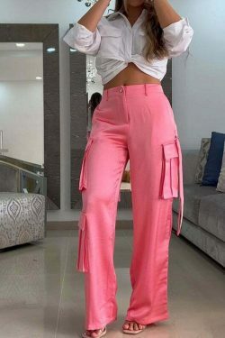Y2K Aesthetic Pink Parachute Pants & White Short Shirt - Coquette Fashion for Women