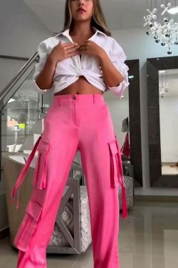 Y2K Aesthetic Pink Parachute Pants & White Short Shirt - Coquette Fashion for Women