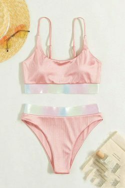 Y2K Aesthetic Pink Split High Waist Bikini for Women