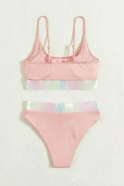 Y2K Aesthetic Pink Split High Waist Bikini for Women