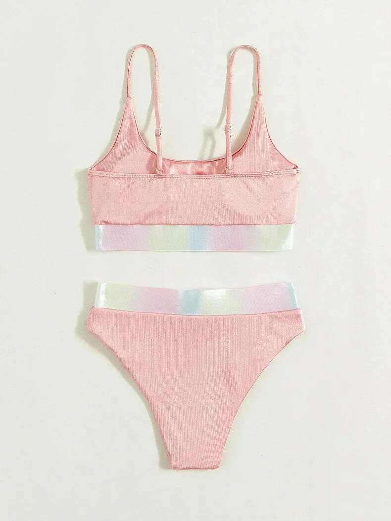 Y2K Aesthetic Pink Split High Waist Bikini for Women Y2K Aesthetic Pink Split High Waist Bikini for Women