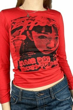 Y2K Aesthetic Pixel Face Print Long Sleeve Tee for Women - Coquette & Grunge Style Fashion