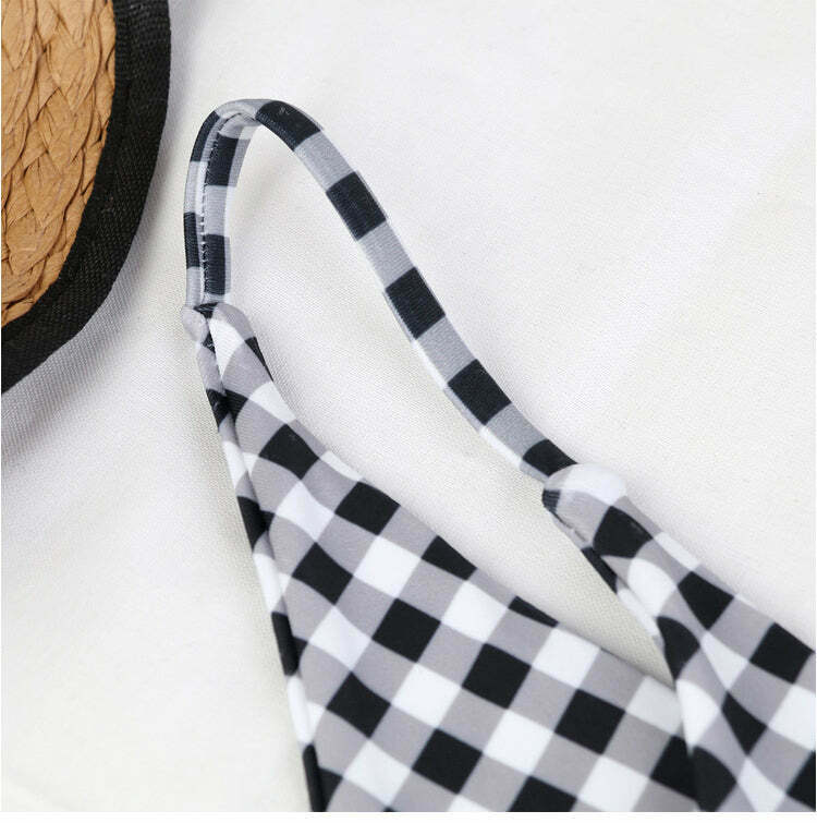 Y2K Aesthetic Plaid Strappy Bikini Set - Coquette Style for Women's Fashion Y2K Aesthetic Plaid Strappy Bikini Set - Coquette Style for Women's Fashion