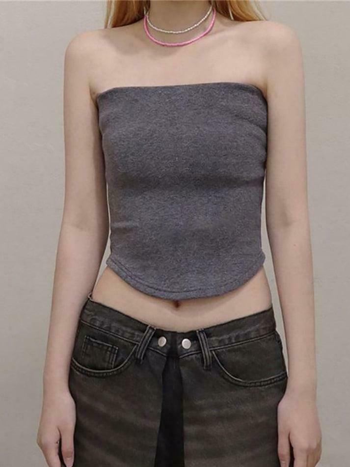 Y2K Aesthetic Plain Tube Top for Women - Coquette Style Grunge Fashion - Cute Pastel Goth Outfit Y2K Aesthetic Plain Tube Top for Women - Coquette Style Grunge Fashion - Cute Pastel Goth Outfit