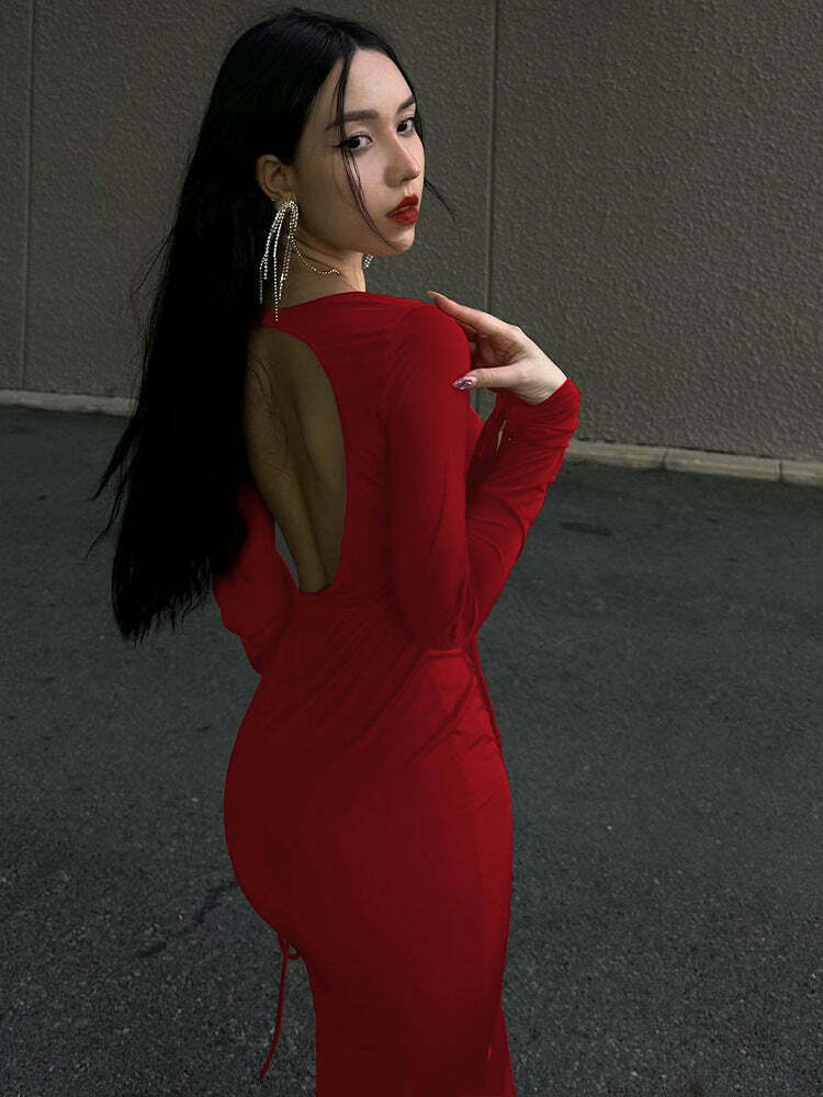 Y2K Aesthetic Pleated Backless Dress - Coquette Grunge Fashion Y2K Aesthetic Pleated Backless Dress - Coquette Grunge Fashion