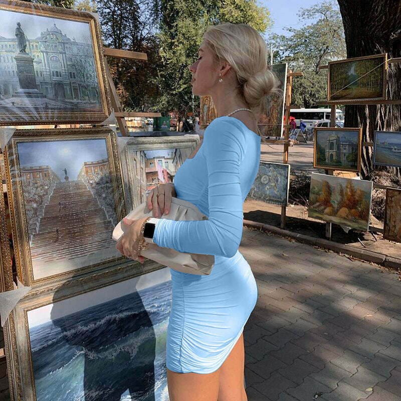 Y2K Aesthetic Pleated Dress: Coquette Style Slim Fit Long Sleeve Outfit for Women Y2K Aesthetic Pleated Dress: Coquette Style Slim Fit Long Sleeve Outfit for Women