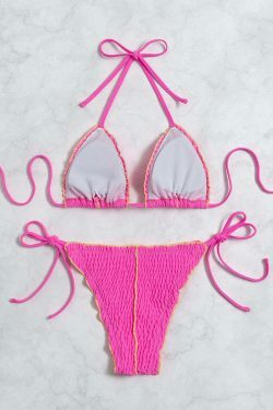 Y2K Aesthetic Pleated Solid Color Bikini - Coquette Grunge Style with Pastel Goth Vibe