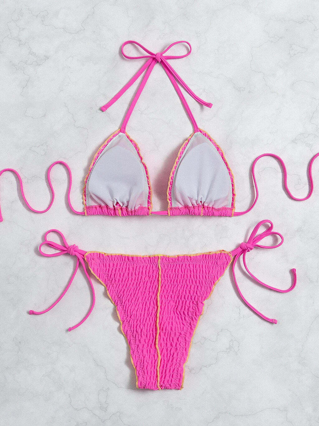 Y2K Aesthetic Pleated Solid Color Bikini - Coquette Grunge Style with Pastel Goth Vibe