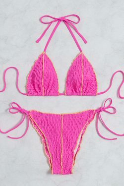 Y2K Aesthetic Pleated Solid Color Bikini - Coquette Grunge Style with Pastel Goth Vibe