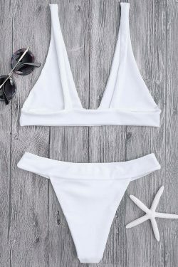 Y2K Aesthetic Plunge Bikini Top with High Cut Bottoms
