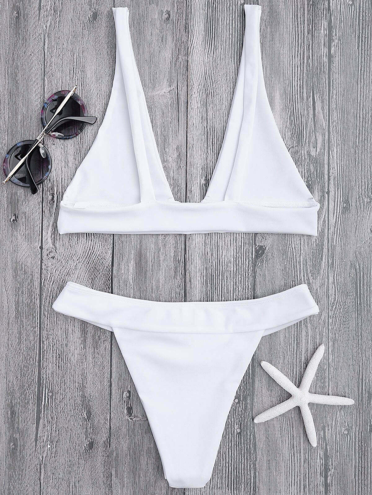 Y2K Aesthetic Plunge Bikini Top with High Cut Bottoms Y2K Aesthetic Plunge Bikini Top with High Cut Bottoms