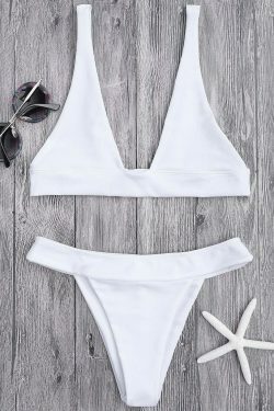 Y2K Aesthetic Plunge Bikini Top with High Cut Bottoms