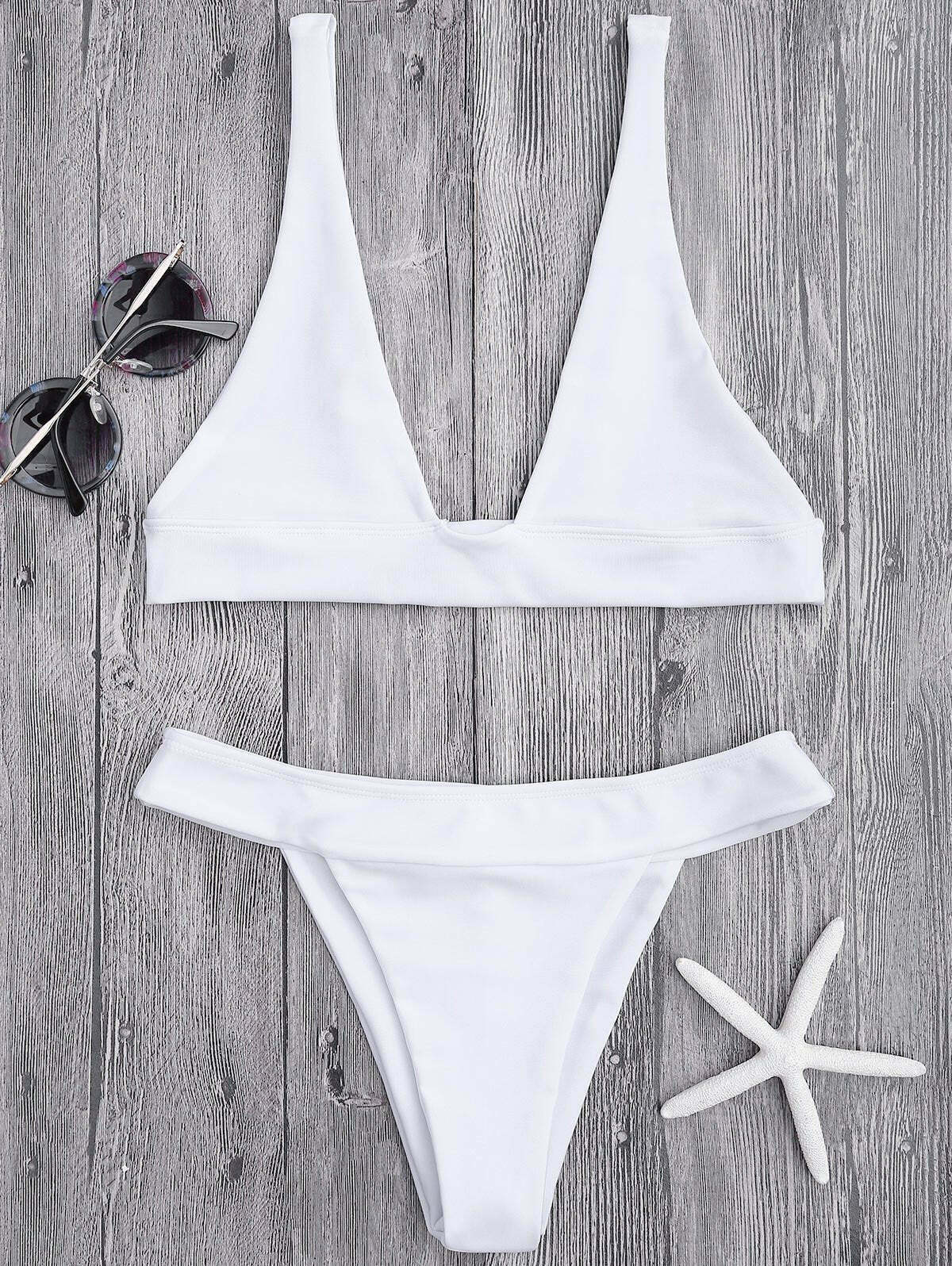 Y2K Aesthetic Plunge Bikini Top with High Cut Bottoms Y2K Aesthetic Plunge Bikini Top with High Cut Bottoms