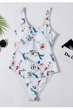 Y2K Aesthetic Plunge Knot Flower Striped Print Swimsuit