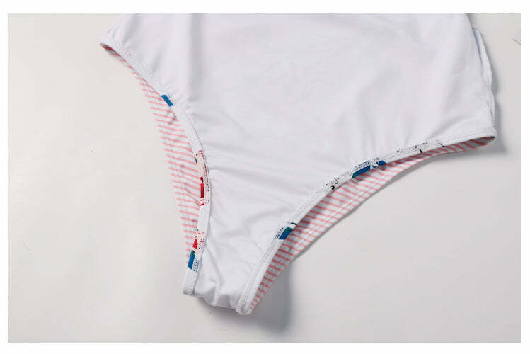 Y2K Aesthetic Plunge Knot Flower Striped Print Swimsuit Y2K Aesthetic Plunge Knot Flower Striped Print Swimsuit