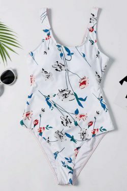 Y2K Aesthetic Plunge Knot Flower Striped Print Swimsuit