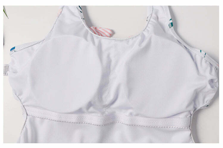 Y2K Aesthetic Plunge Knot Flower Striped Print Swimsuit Y2K Aesthetic Plunge Knot Flower Striped Print Swimsuit