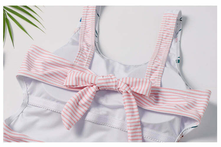 Y2K Aesthetic Plunge Knot Flower Striped Print Swimsuit Y2K Aesthetic Plunge Knot Flower Striped Print Swimsuit