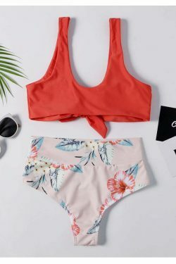 Y2K Aesthetic Plunge Knot Printed Bikini Set in Coquette Style