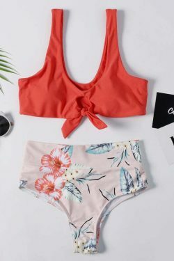 Y2K Aesthetic Plunge Knot Printed Bikini Set in Coquette Style